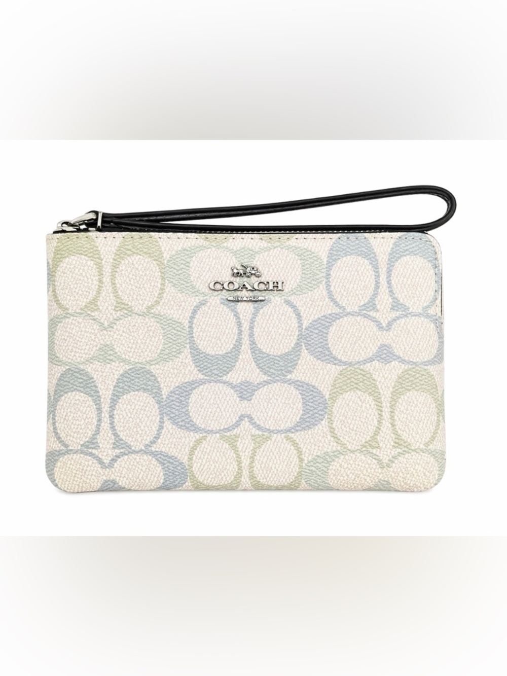 COACH Signature C Wristlet in Cream, Chaulk Blue & Green • SOLD OUT COLOR • NWT
